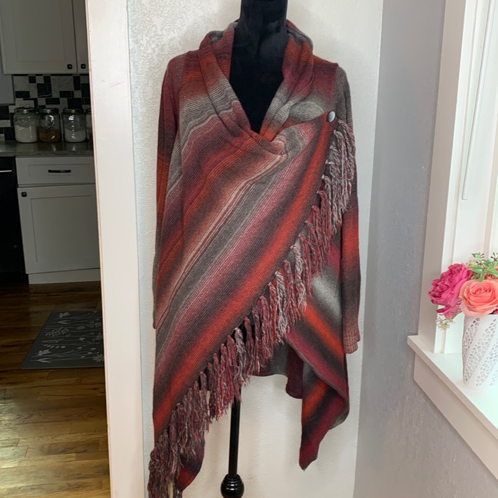Nostalgia Boho Fringe Wrap Sweater Cardigan Poncho Med Cottagecore Western